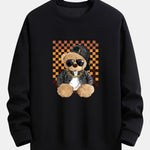 Chessboard Hip Hop Bear Print Relax Fit Sweatshirt