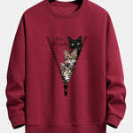 Zipper Cat Print Relax Fit Sweatshirt