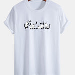 Regular Fit Black Cat Ghost Print Cotton T-Shirt