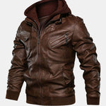Detachable Hooded Zip Up PU Leather Jacket