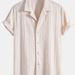 Knitted Geometric Rhombus Jacquard Cuban Shirt & Straight Leg Linen Pants