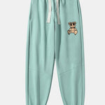 Plaid Pattern Dissolving Bear Print Cotton Blend Jogger Pants
