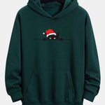 Christmas Black Cat Print Relax Fit Hoodie