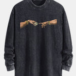 Dollar Hand Print Relax Fit Long Sleeve Washed Distressed T-Shirt