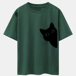 Black Cat Print Drop Shoulder Oversize T-Shirt