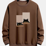 Black Cat Staring Print Relax Fit Sweatshirt