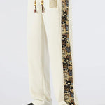 Bear Print Patchwork Straight Leg Pants