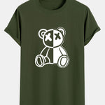 Bear Print Cotton Arc Hem T-Shirt