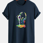 Regular Fit Dissolving Headphones Print Cotton T-Shirt