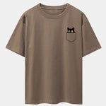 Pocket Black Cat Print Drop Shoulder Oversize T-Shirt