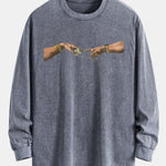 Dollar Hand Print Relax Fit Long Sleeve Washed Distressed T-Shirt