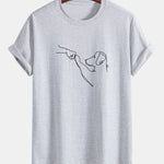 Regular Fit Dog Line Drawing Print Cotton T-Shirt