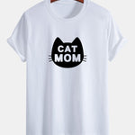Regular Fit Cat Mom Print Cotton T-Shirt