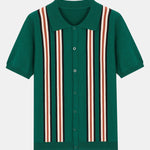 Short Sleeve Striped Button Up Sweater Polo
