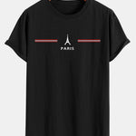 Paris Stripes Print Cotton Arc Hem T-Shirt