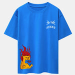 Fiery Cat Print Drop Shoulder Oversize T-Shirt
