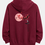 Plum Blossom And Crane Back Print Relax Fit Hoodie