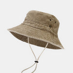 Washed Distressed Bucket Hat With Chin Strap