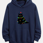 Colorful Light Black Cat Print Relax Fit Hoodie