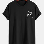 Regular Fit Cat With Sunglasses Print Cotton T-Shirt