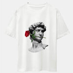 Rose David Print Relax Fit Drop Shoulder T-Shirts