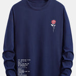 Long Sleeve Slogon Rose Print Cotton T-Shirt