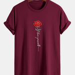 Regular Fit Rose Slogan Print Cotton T-Shirt