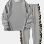 Relax Fit Long Sleeved Waffle T-Shirt & Bear Embroidery Waffle Jogging Pants
