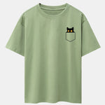 Pocket Black Cat Print Drop Shoulder Oversize T-Shirt