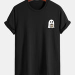 Regular Fit Ghost Drinking Coffee Print Cotton T-Shirt
