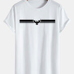 Striped Eagle Print Cotton Arc Hem T-Shirt