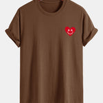 Regular Fit Heart Smiley Face Print Cotton T-Shirt