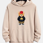 Hip Hop Bear Print Relax Fit Hoodie & Straight Leg Corduroy Pants