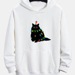 Colorful Light Black Cat Print Relax Fit Hoodie