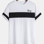 King Print Color Block Patchwork Arc Hem T-Shirt