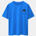 Pocket Black Cat Print Drop Shoulder Oversize T-Shirt