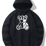 Bear Print Drop Shoulder Relaxed Hoodie