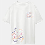 Colorful Bear Print Drop Shoulder Oversize T-Shirt