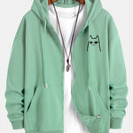Cat With Sunglasses Print Relax Fit Zip Hoodie