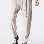 Detachable Belt Relax Fit Linen And Cotton Blend Harem Pants