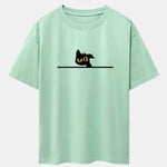 Black Cat In Doubt Print Drop Shoulder Oversize T-Shirt