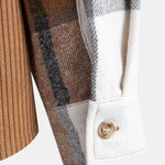 Relax Fit Corduroy Flannel Plaid Patchwork Hooded Shirt