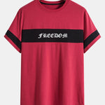 Freedom Print Color Block Patchwork Arc Hem T-Shirt