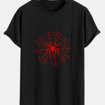 Spider Print Cotton Arc Hem T-Shirt