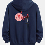 Plum Blossom And Crane Back Print Relax Fit Hoodie