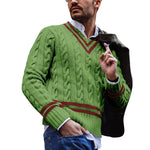 Men's Casual V-Neck Colorblock Striped Loose Knit Sweater