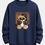 Chessboard Hip Hop Bear Print Relax Fit Sweatshirt