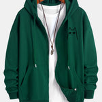 Cat With Sunglasses Print Relax Fit Zip Hoodie