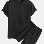 Short Sleeve Letter Jacquard T-Shirt & Shorts