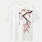 Tokyo Japanese Cherry Blossoms Print Drop Shoulder Oversize T-Shirt